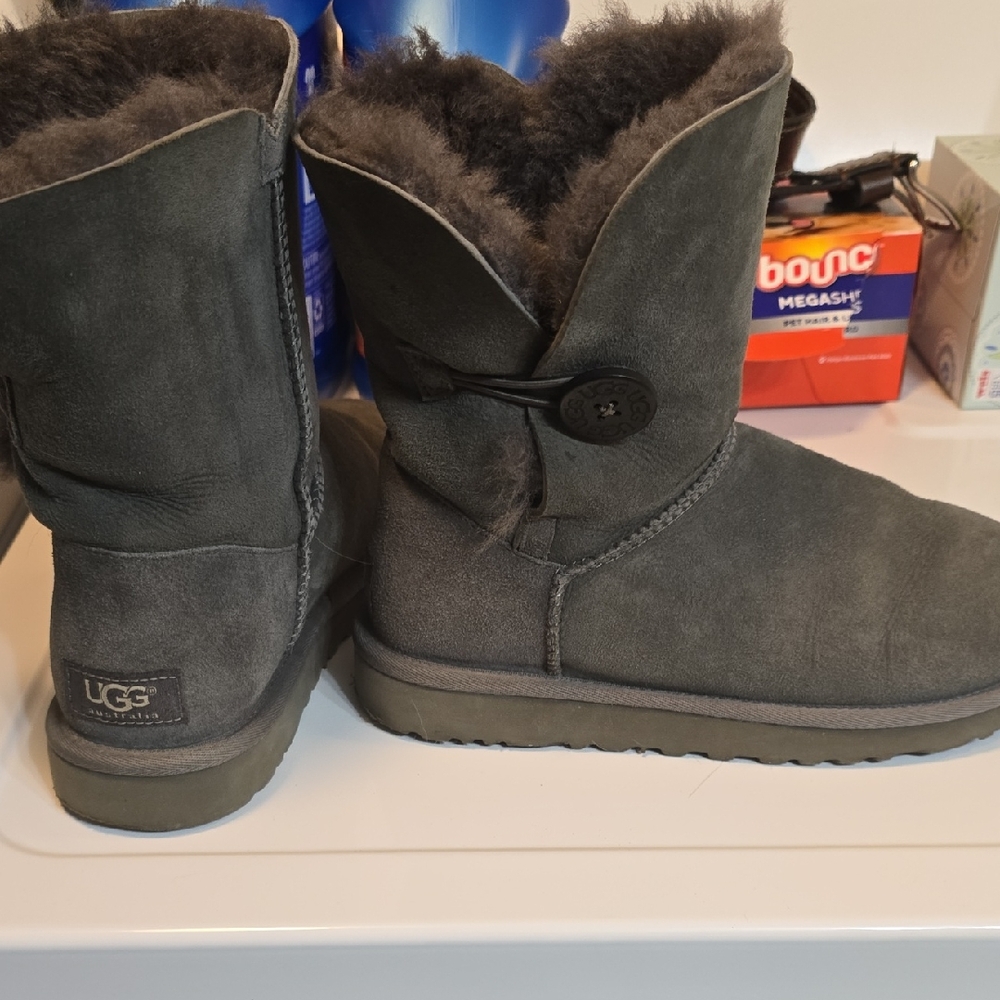 UGG Charcoal Suede Boots with Button Accent